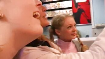 Three Russian schoolgirls fuck seller from sex shop